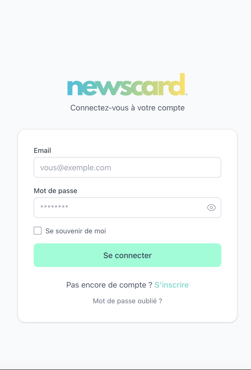 Newscard platform login page screenshot